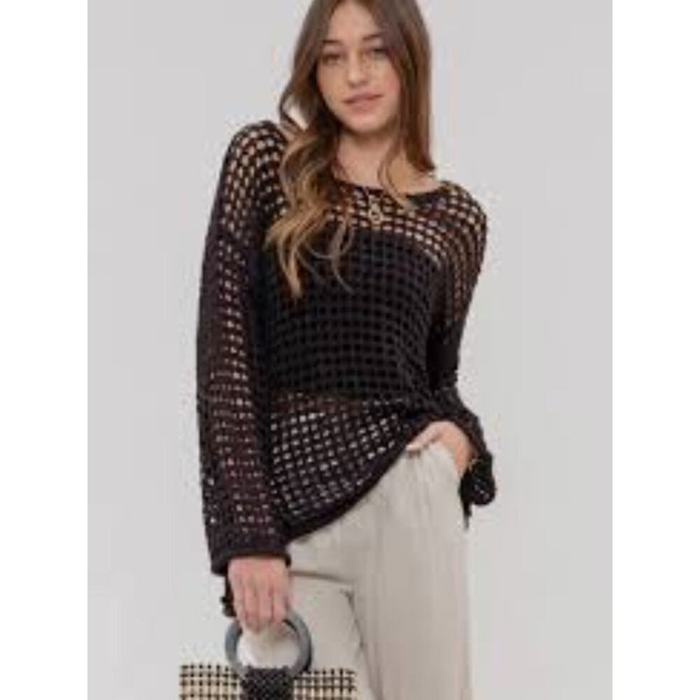 Blu Pepper Black Open-Knit Crochet Sweater - Picture 9 of 9